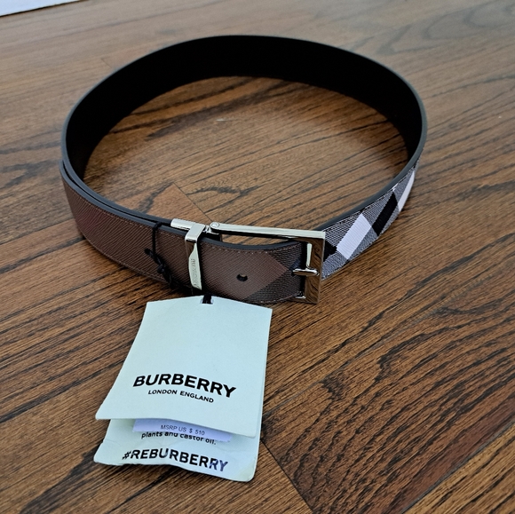 BURBERRY Brown / Black LOUIS 35mm Check Leather REVERSIBLE Belt  Size 80 - Picture 7 of 7